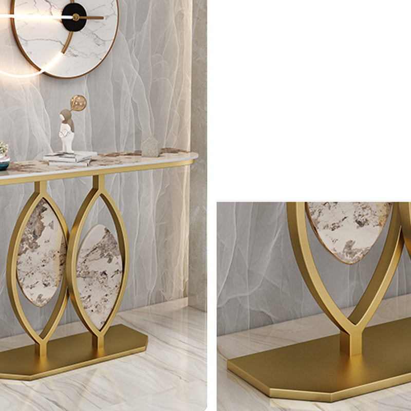 Glam Stone Iron Console Table Half Moon Console Sofa Table for Hall
