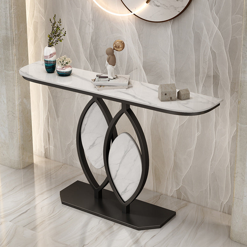 Glam Stone Iron Console Table Half Moon Console Sofa Table for Hall