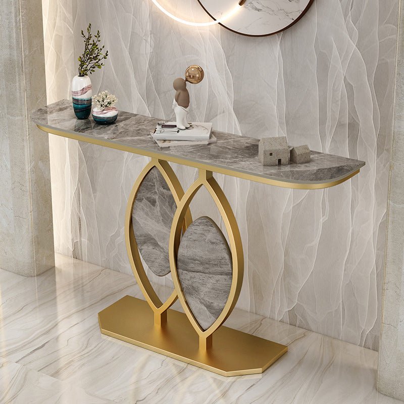 Glam Stone Iron Console Table Half Moon Console Sofa Table for Hall