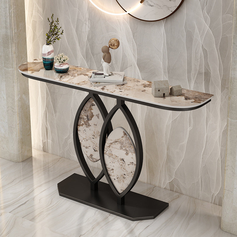 Glam Stone Iron Console Table Half Moon Console Sofa Table for Hall