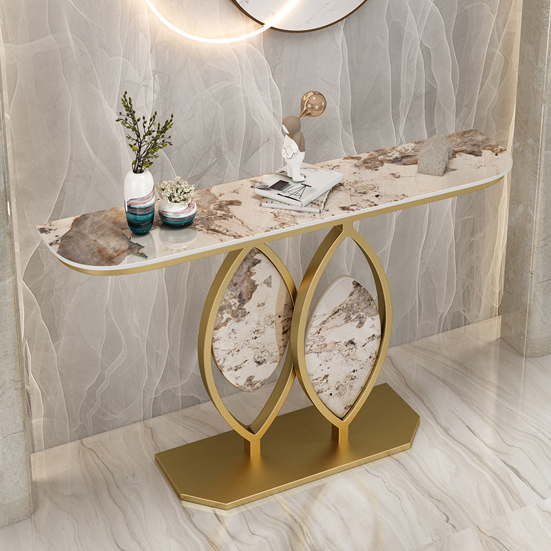Glam Stone Iron Console Table Half Moon Console Sofa Table for Hall