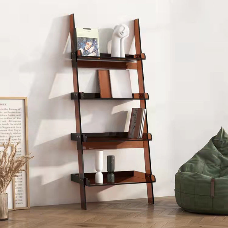Contemporary Acrylic Bookcase Ladder Open Back Bookshelf with Shelves