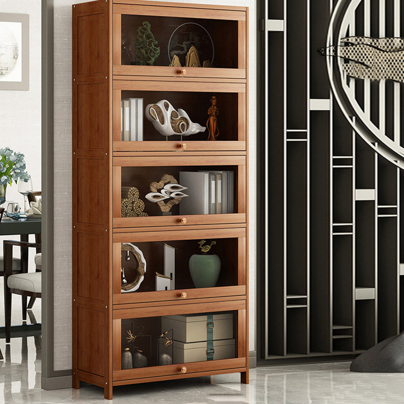 Closed Back Bamboo Bookcase Standard Modern Bookshelf with Cabinets
