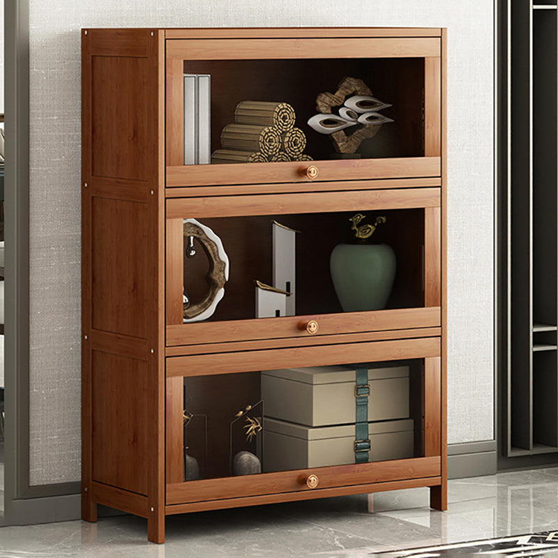 Closed Back Bamboo Bookcase Standard Modern Bookshelf with Cabinets