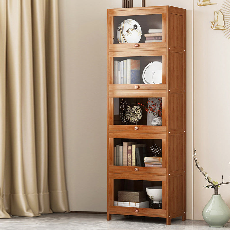 Closed Back Bamboo Bookcase Standard Modern Bookshelf with Cabinets
