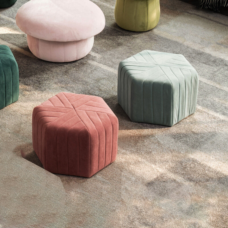 Solid Color Plush Footstool Modern Simple Hexagon Padded Foot Stool