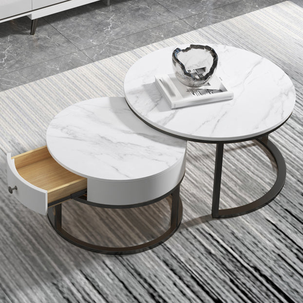 Slate Frame Coffee Table Round Nesting Coffee Table Set for Living Room