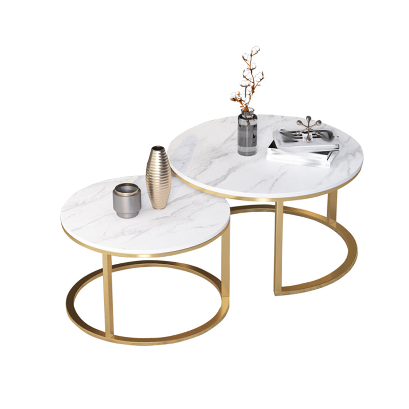 Slate Frame Coffee Table Round Nesting Coffee Table Set for Living Room