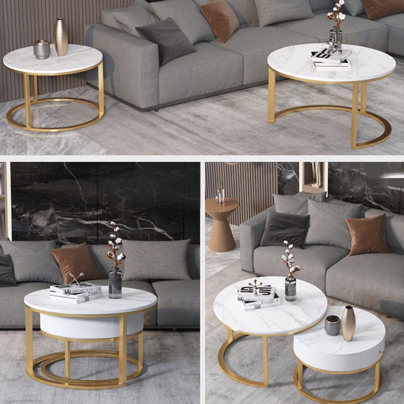 Slate Frame Coffee Table Round Nesting Coffee Table Set for Living Room