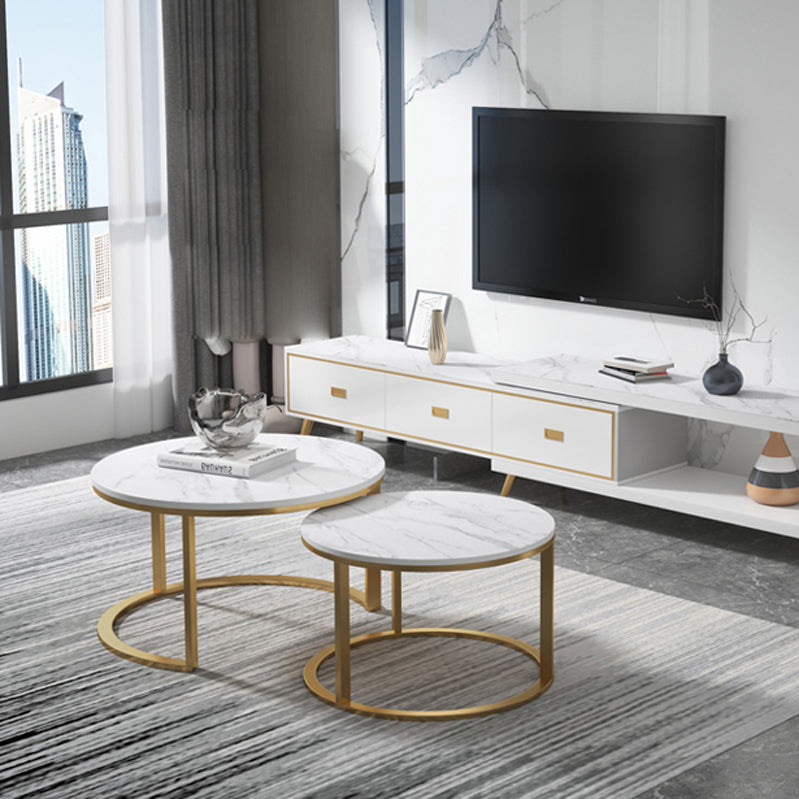 Slate Frame Coffee Table Round Nesting Coffee Table Set for Living Room