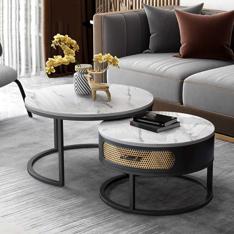 Slate Round Frame Coffee Table Nesting Modern Coffee Table Set
