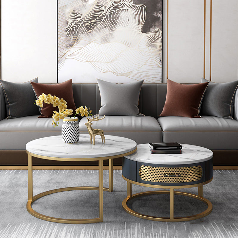 Slate Round Frame Coffee Table Nesting Modern Coffee Table Set