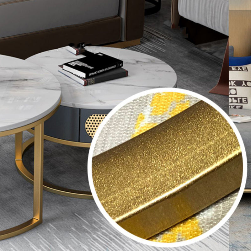 Slate Round Frame Coffee Table Nesting Modern Coffee Table Set