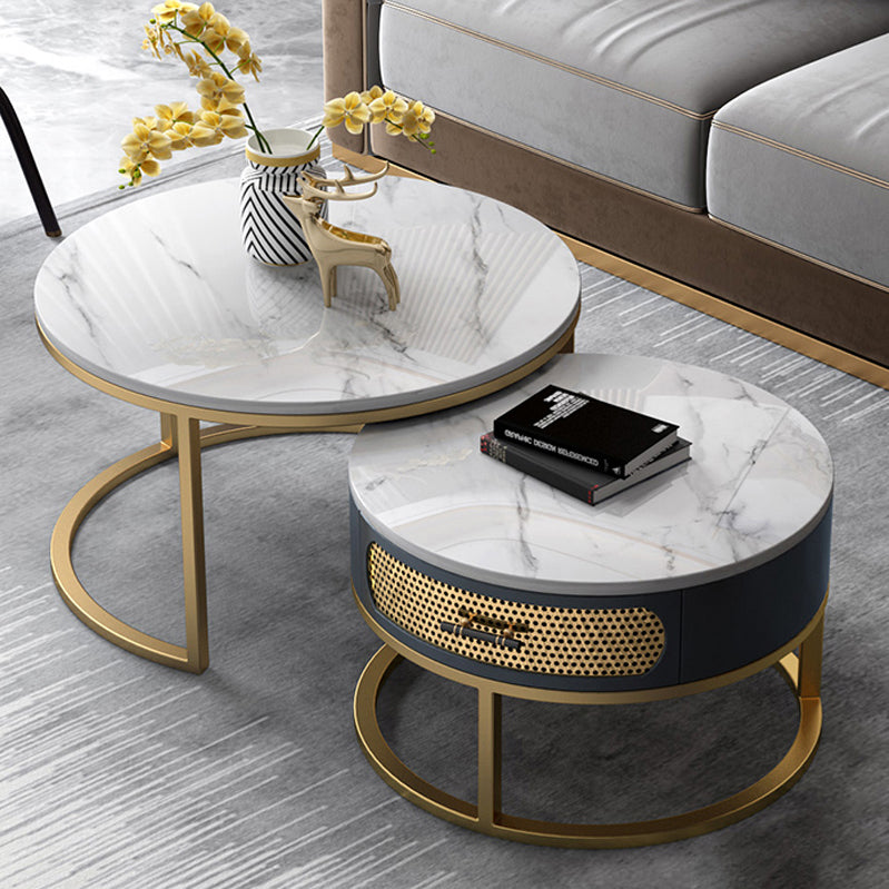 Slate Round Frame Coffee Table Nesting Modern Coffee Table Set