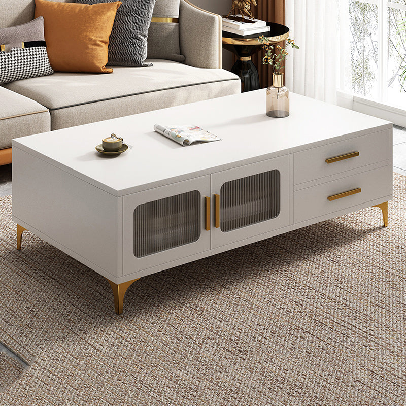 4 Legs Rectangle Cocktail Table Wood Single Coffee Table with Storage Drawers
