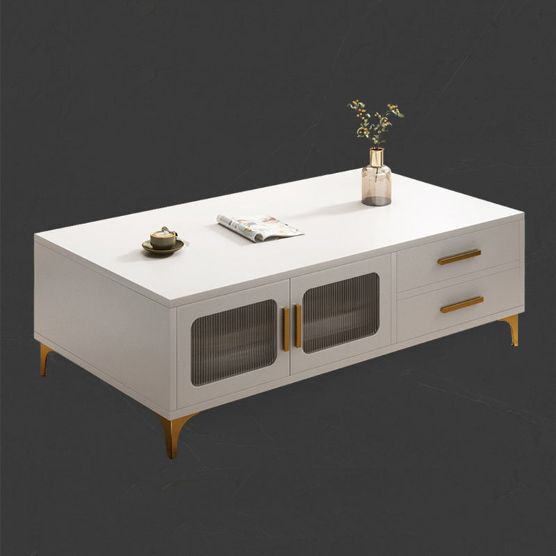 4 Legs Rectangle Cocktail Table Wood Single Coffee Table with Storage Drawers