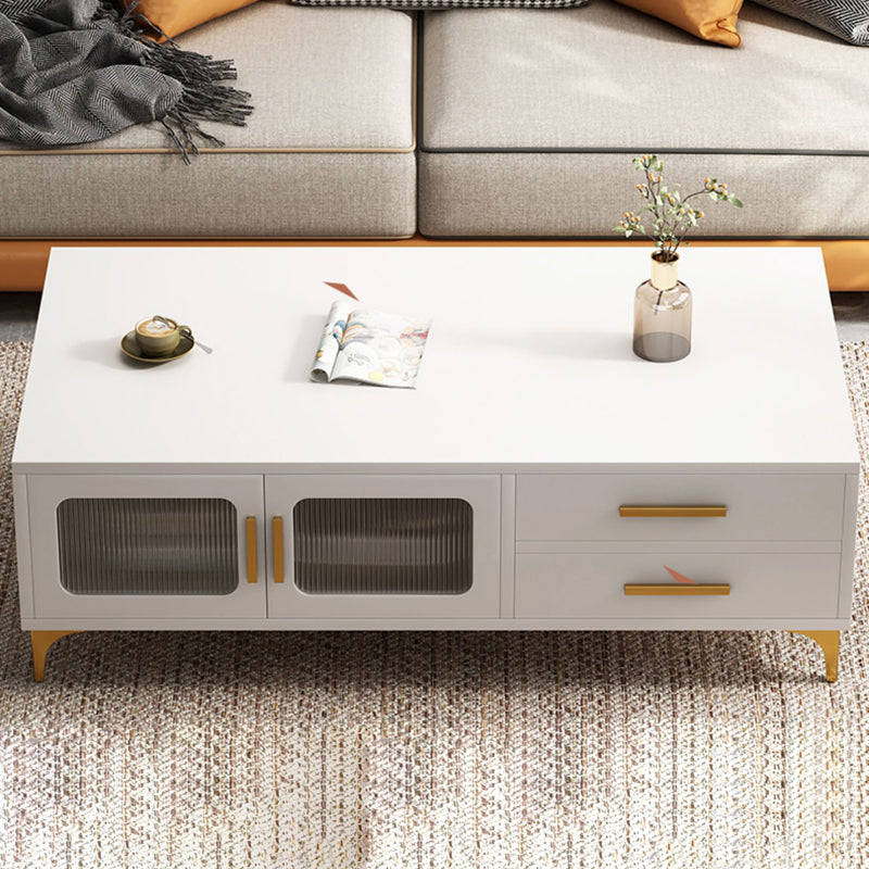 4 Legs Rectangle Cocktail Table Wood Single Coffee Table with Storage Drawers