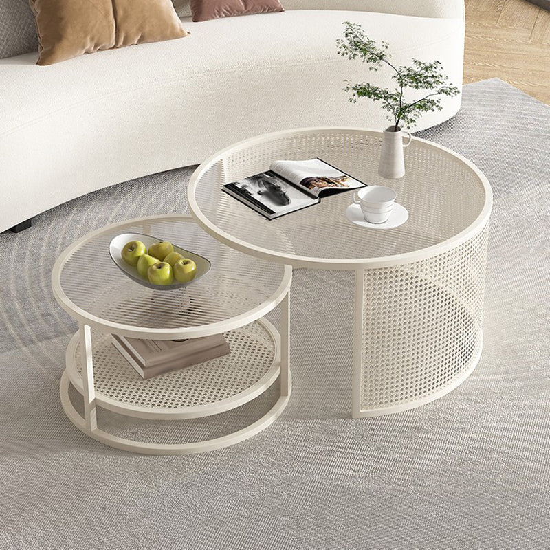 Tropical Coffee Table Glass Top Round Frame Coffee Cocktail Table