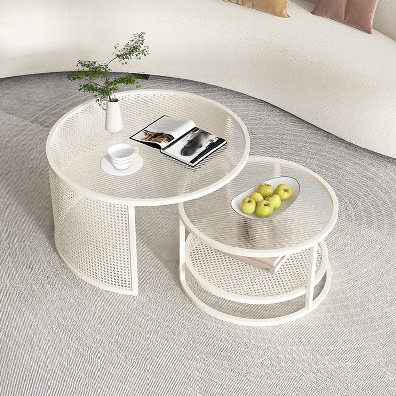 Tropical Coffee Table Glass Top Round Frame Coffee Cocktail Table