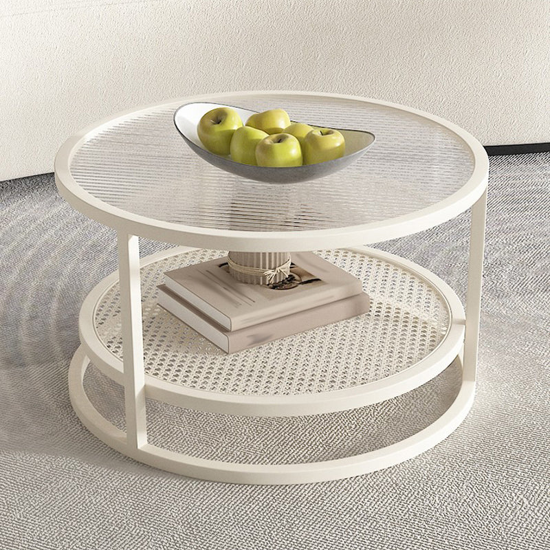 Tropical Coffee Table Glass Top Round Frame Coffee Cocktail Table