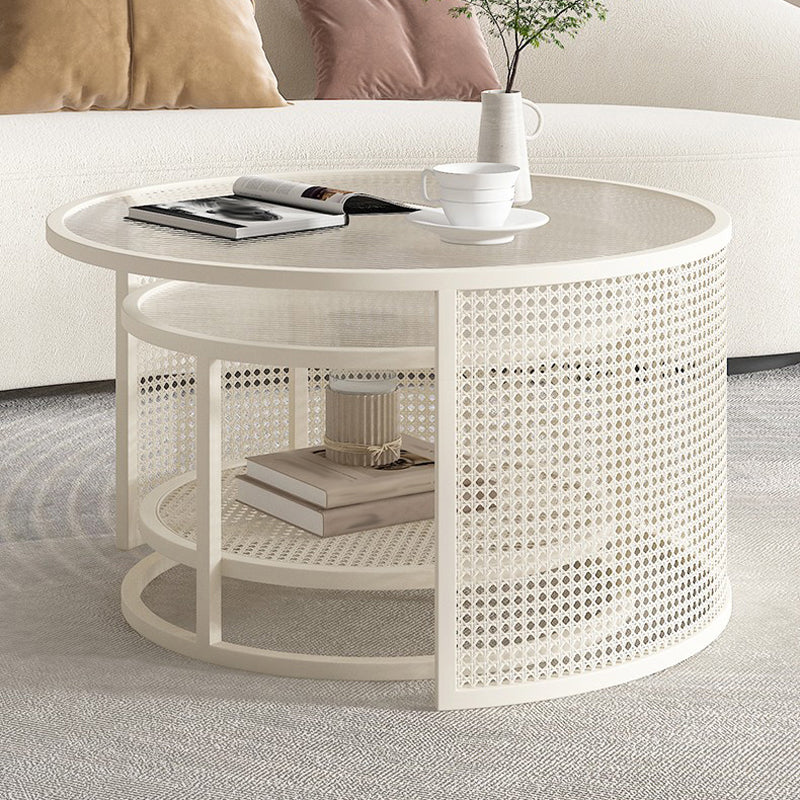 Tropical Coffee Table Glass Top Round Frame Coffee Cocktail Table