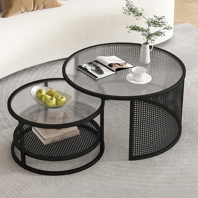 Tropical Coffee Table Glass Top Round Frame Coffee Cocktail Table