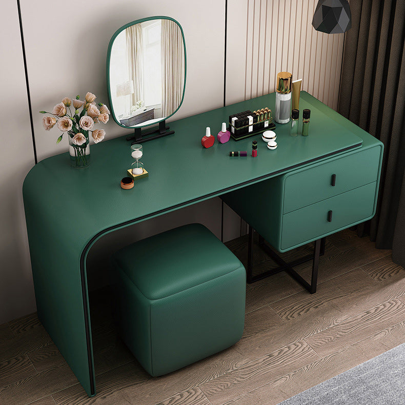 2-drawer Leather Vanity Table 28.74" H Dressing Table with Metal Base