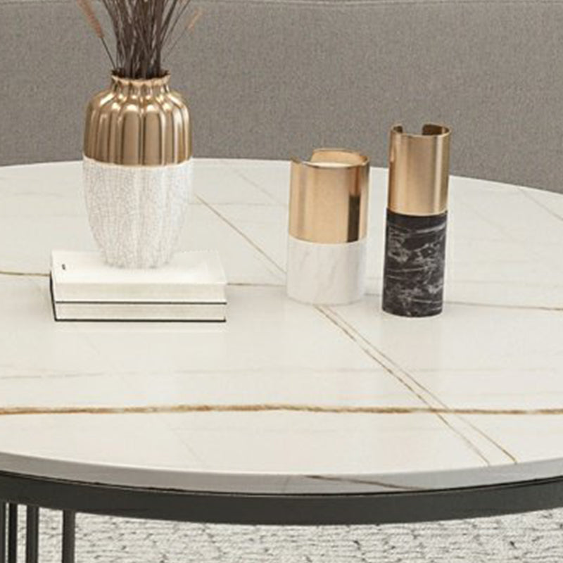 Round Slate Coffee Table Glam Nesting Coffee Table Set with Storage Shelf