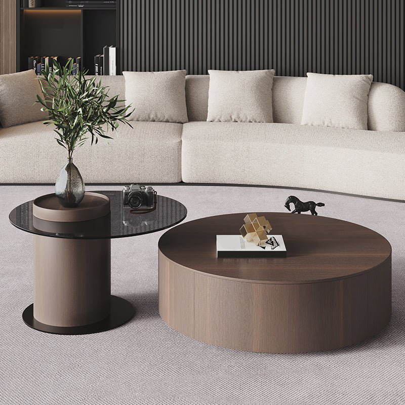 11"H Contemporary Coffee Table Round Coffee Cocktail Table with Drawer