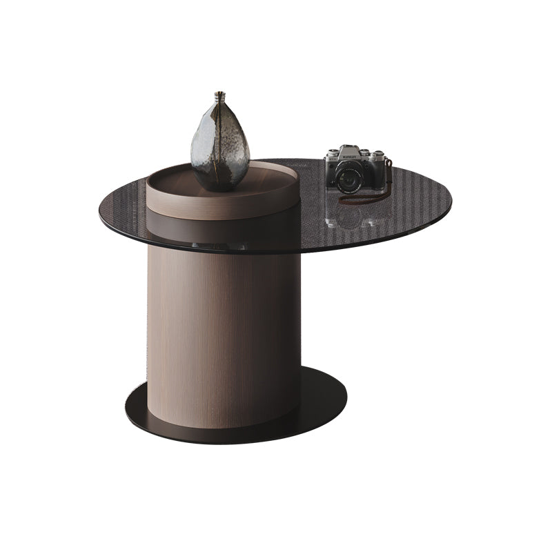 11"H Contemporary Coffee Table Round Coffee Cocktail Table with Drawer