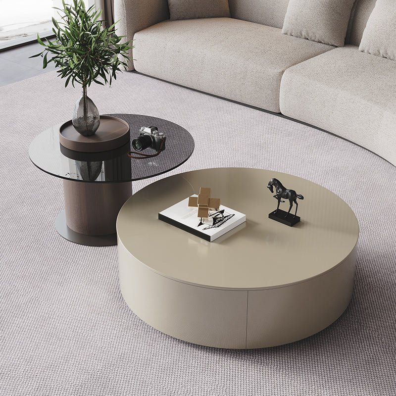 11"H Contemporary Coffee Table Round Coffee Cocktail Table with Drawer