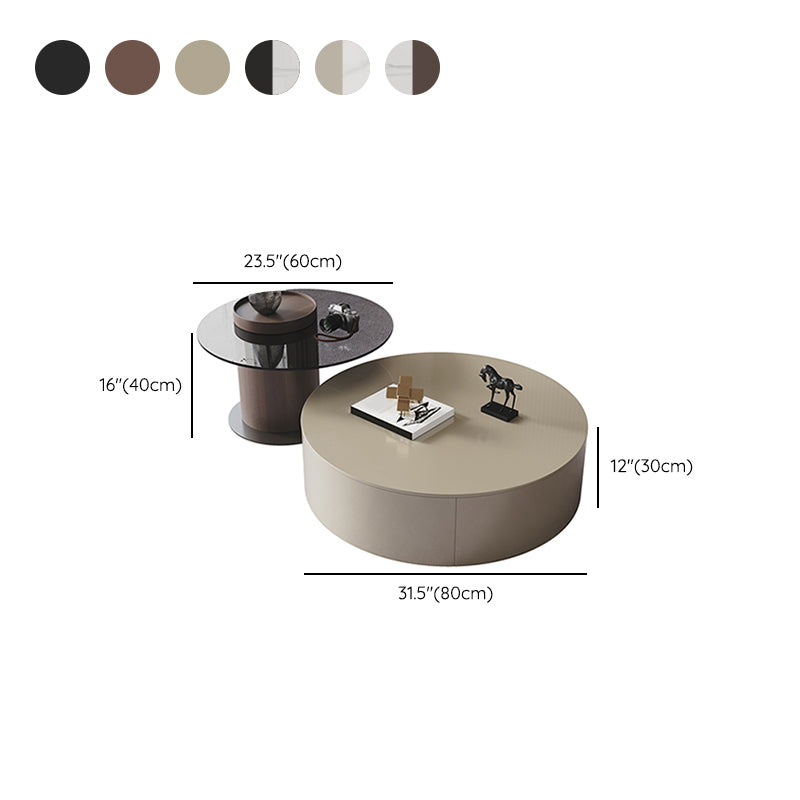 11"H Contemporary Coffee Table Round Coffee Cocktail Table with Drawer