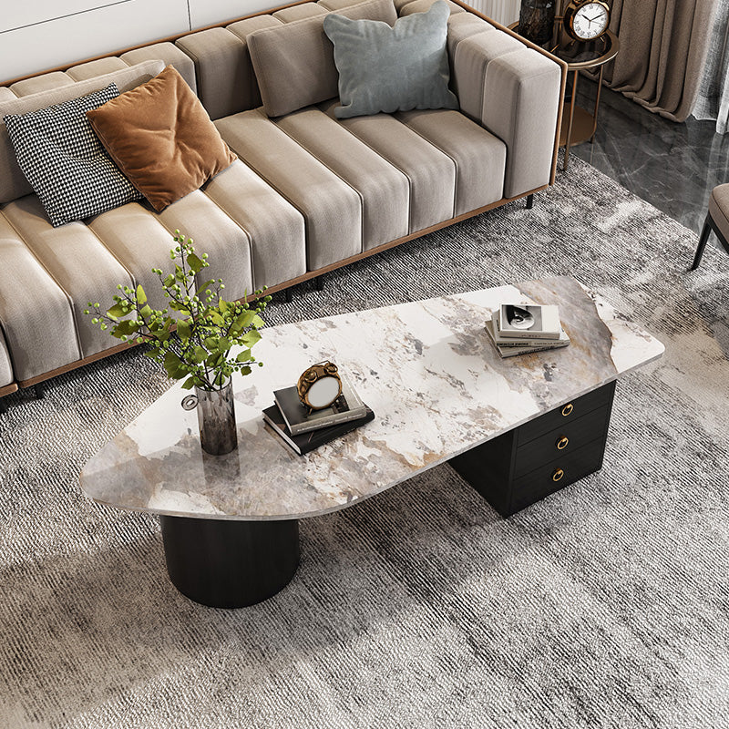 2 Legs Coffee Table Faux Marble Single Coffee Table with 3 Drawers