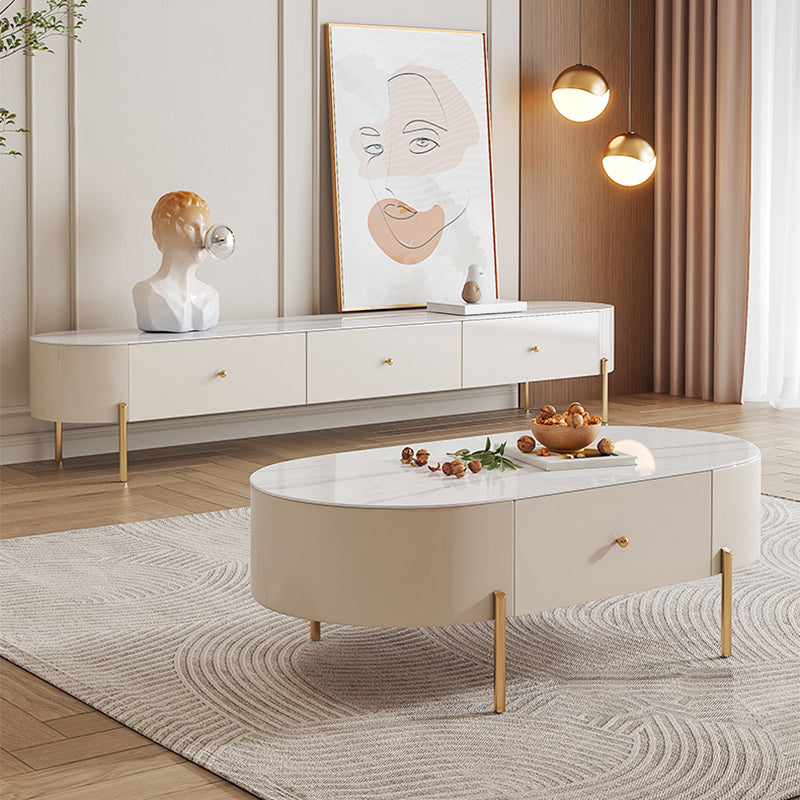 2 Legs Single Coffee Table Glam Oval Coffee Table with Drawer