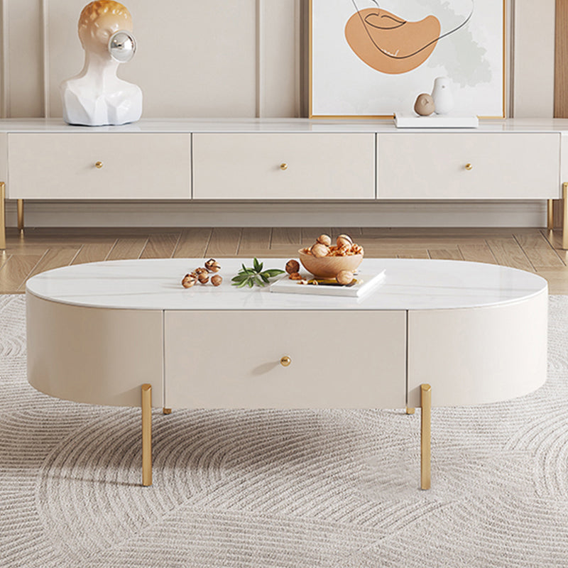 2 Legs Single Coffee Table Glam Oval Coffee Table with Drawer