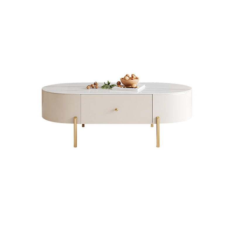 2 Legs Single Coffee Table Glam Oval Coffee Table with Drawer