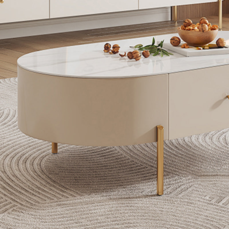 2 Legs Single Coffee Table Glam Oval Coffee Table with Drawer