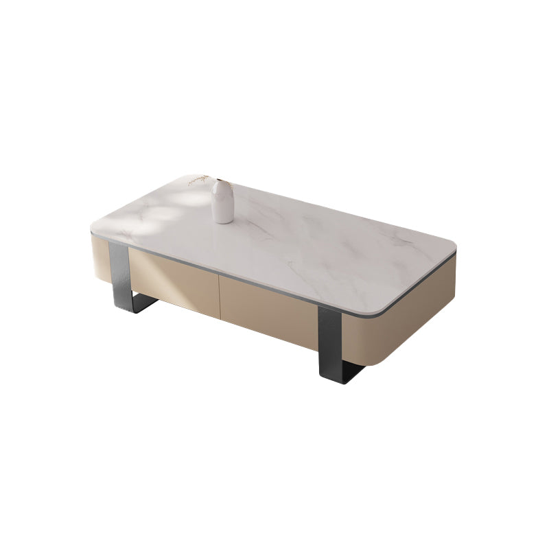 Rectangle Single Coffee Table 2Legs Slate Coffee Table with 4 Drawers