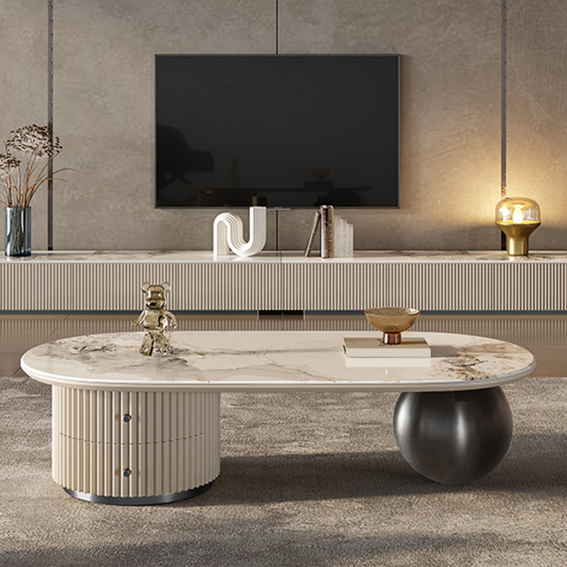 No Distressing Slate Coffee Table Oval Single Coffee Table with 2 Drawers