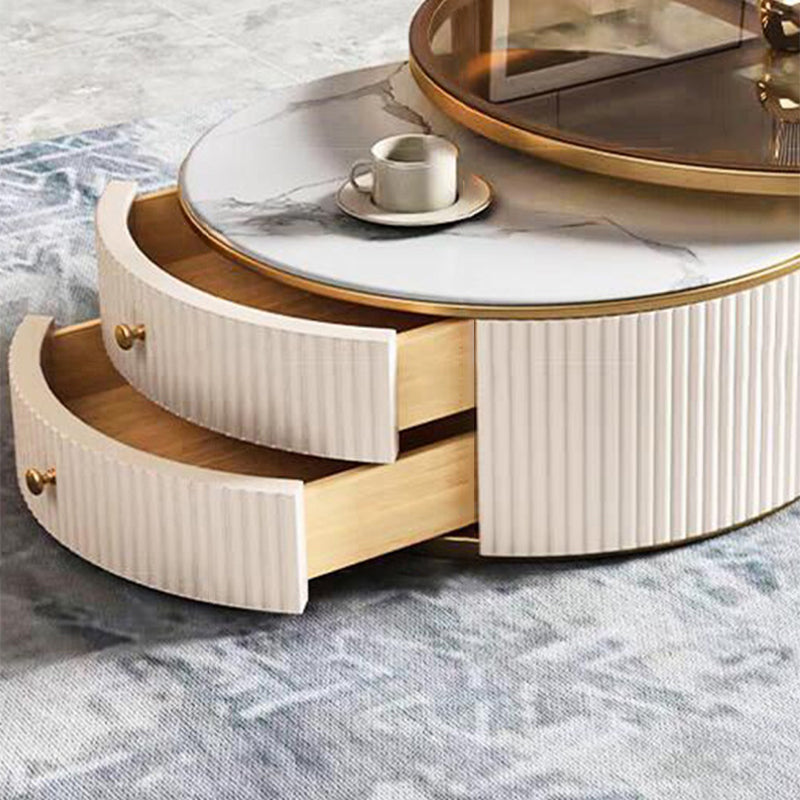 Glam Coffee Table Set Round 2-Piece Coffee Cocktail Table with Drawers