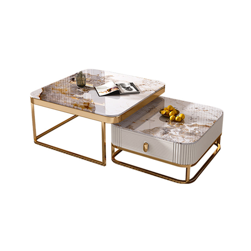 Glam Coffee Table Set Slate 2-Piece Coffee Cocktail Table with Drawer