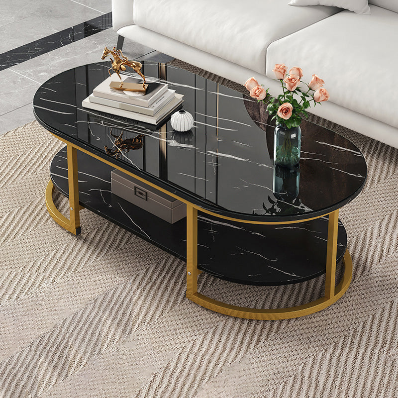 Glam Style Coffee Table Oval Slate Single Coffee Cocktail Table
