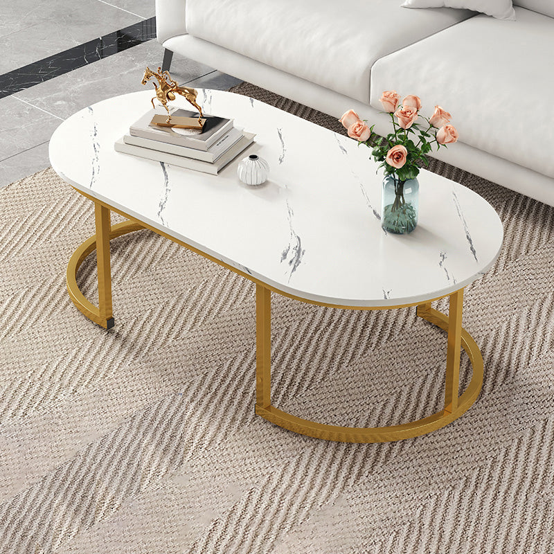 Glam Style Coffee Table Oval Slate Single Coffee Cocktail Table
