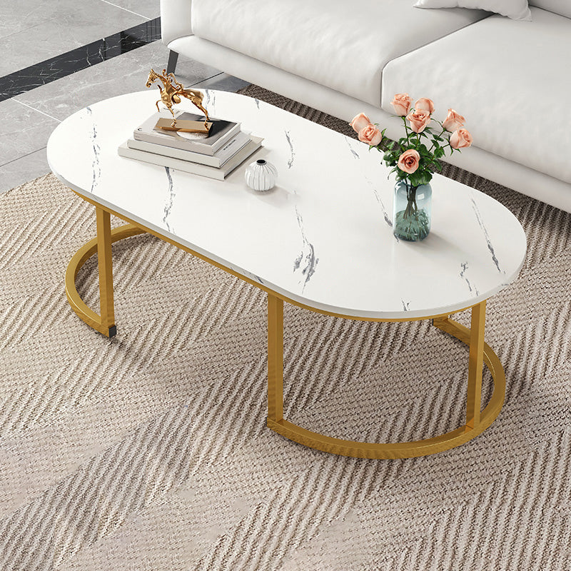 Glam Style Coffee Table Oval Slate Single Coffee Cocktail Table