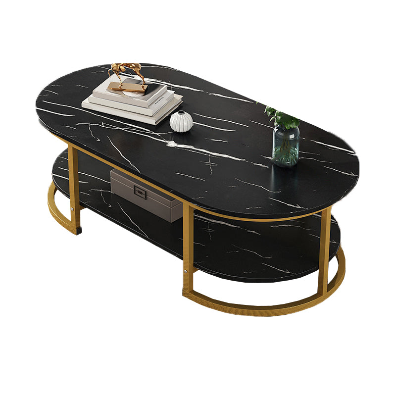 Glam Style Coffee Table Oval Slate Single Coffee Cocktail Table