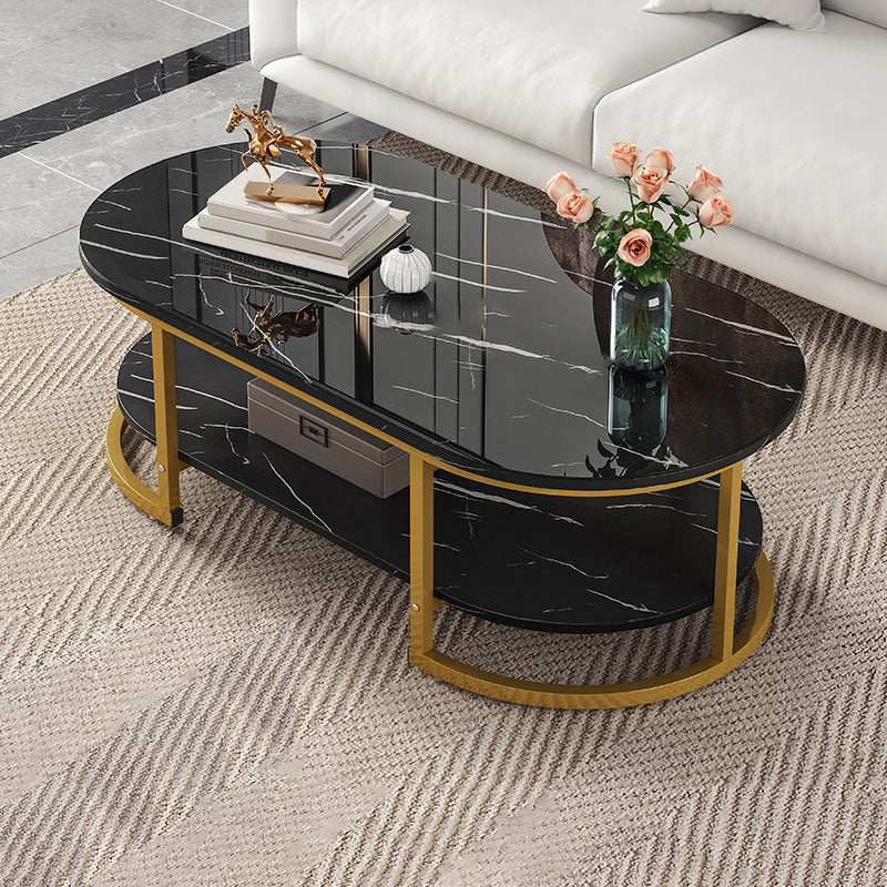 Glam Style Coffee Table Oval Slate Single Coffee Cocktail Table