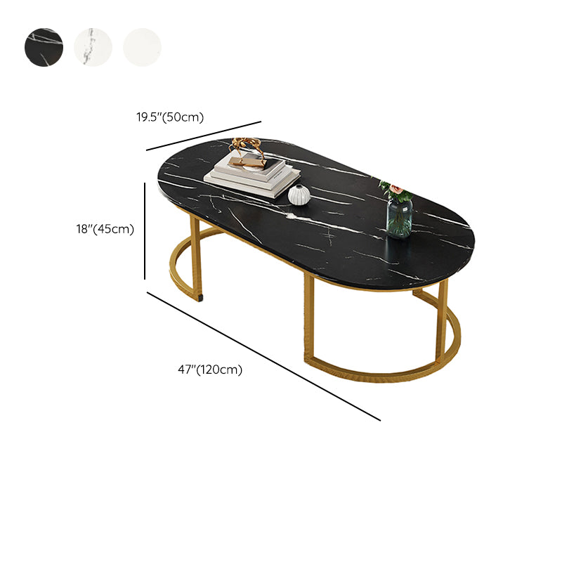 Glam Style Coffee Table Oval Slate Single Coffee Cocktail Table