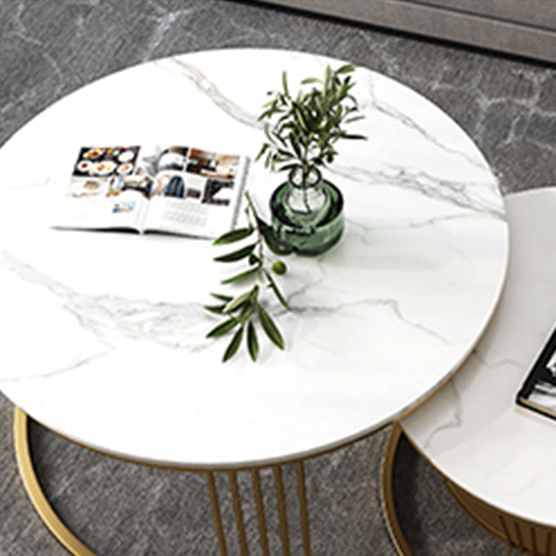 Contemporary Coffee Table Set Round White 2-Piece Coffee Cocktail Table