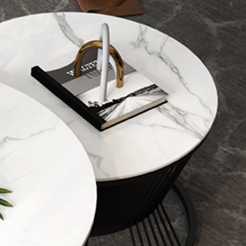 Contemporary Coffee Table Set Round White 2-Piece Coffee Cocktail Table