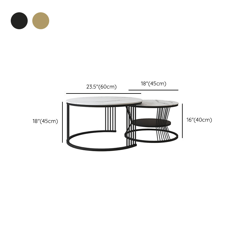 Contemporary Coffee Table Set Round White 2-Piece Coffee Cocktail Table